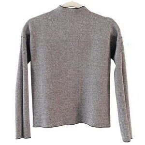 Tahari Black Gray Moc Neck Structured Long Sleeve Short Sweater S